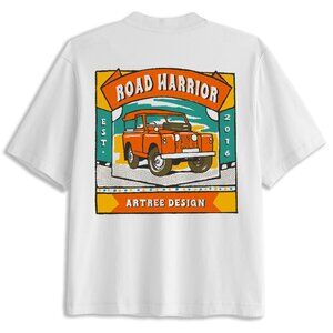 Vintage Oversized Graphic Tee – Road Warrior SUV Print White